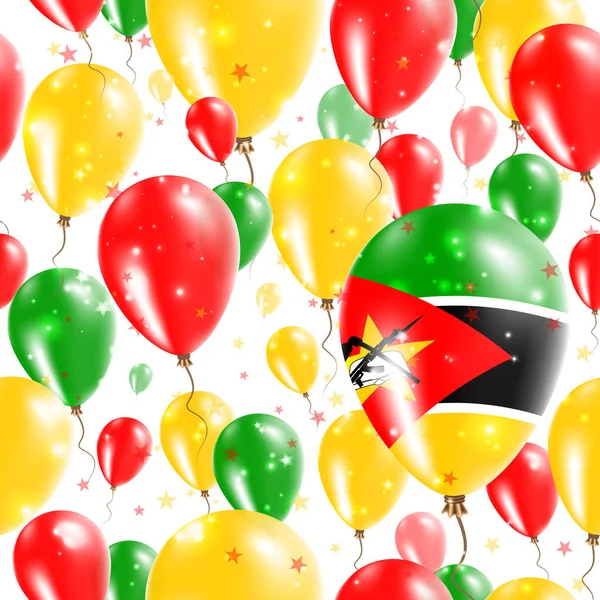 莫桑比克独立日无缝模式飞行在莫桑比克颜色的橡胶气球 — 图库矢量图片