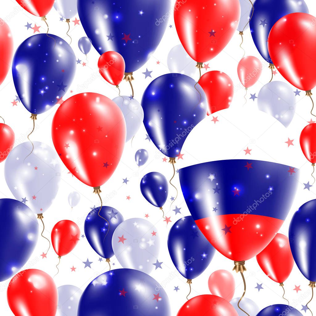 Russia Independence Day Seamless Pattern Flying Rubber Balloons in Colors of the Russian Flag