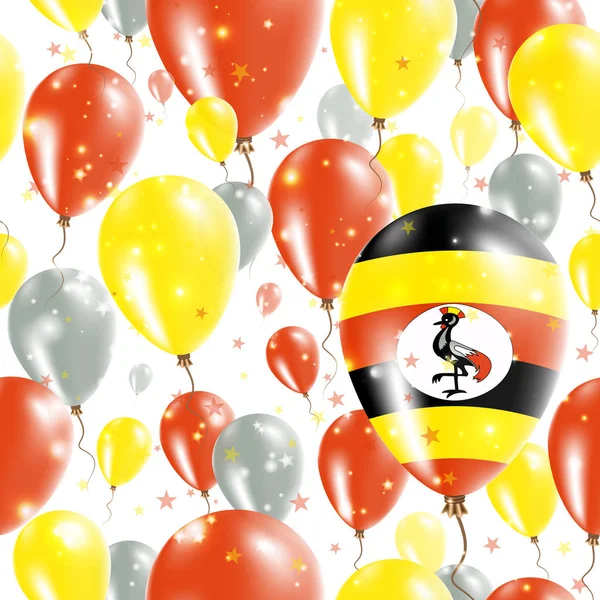 乌干达独立日无缝模式飞行的橡胶气球在乌干达国旗的颜色 — 图库矢量图片