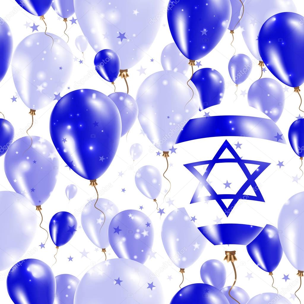 Israel Independence Day Seamless Pattern Flying Rubber Balloons in Colors of the Israeli Flag