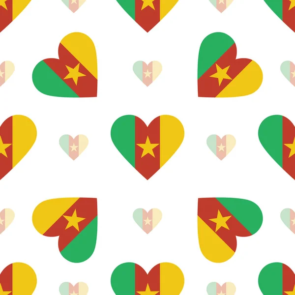 Kameroen vlag patriottische naadloze patroon nationale vlag in de vorm van hart vectorillustratie — Stockvector