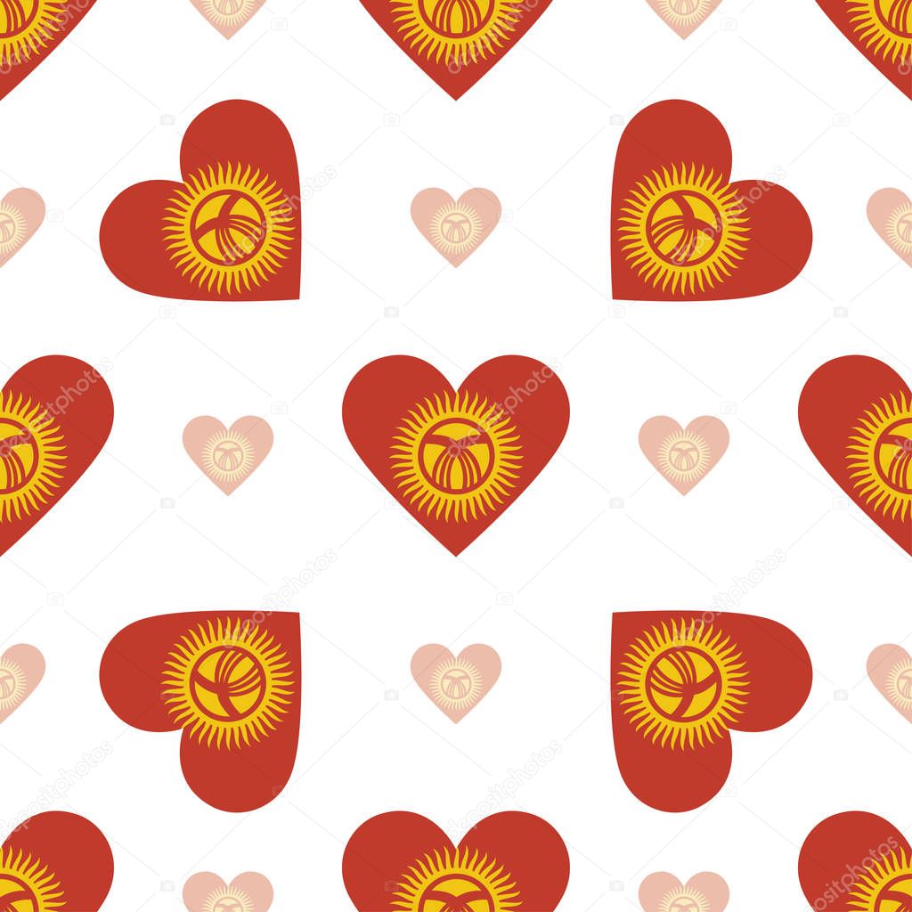 Kyrgyzstan flag patriotic seamless pattern National flag in the shape of heart Vector