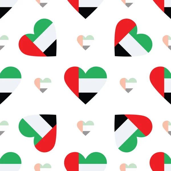 Bandera de los Emiratos Árabes Unidos patrón inconsútil patriótico Bandera nacional en forma de corazón Vector — Vector de stock