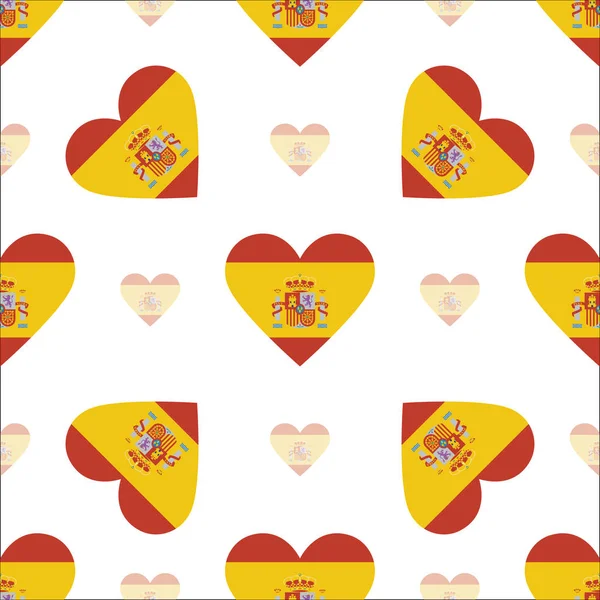 Spain flag patriotic seamless pattern National flag in the shape of heart Vector illustration — Stock Vector