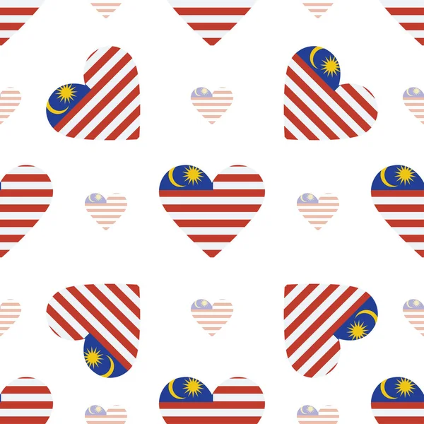Bandera de Malasia patrón inconsútil patriótico Bandera nacional en forma de corazón Vector illustration — Vector de stock
