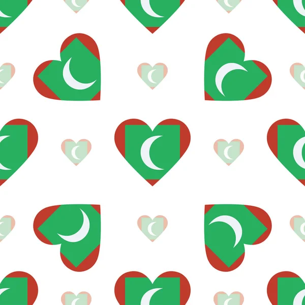 Maldiven vlag patriottische naadloze patroon nationale vlag in de vorm van hart vectorillustratie — Stockvector