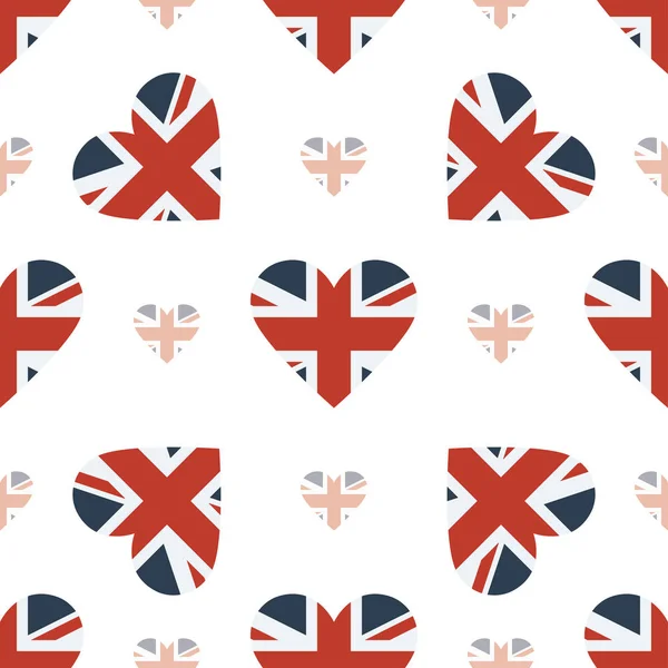 Bandera del Reino Unido patrón inconsútil patriótico Bandera nacional en forma de corazón Vector — Vector de stock