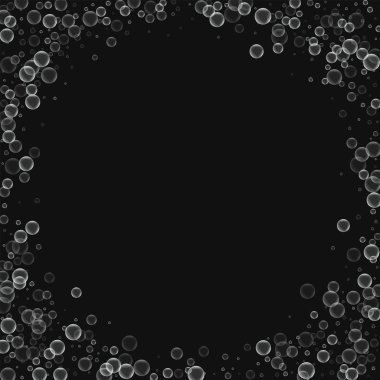 Siyah arka planda vektör çizim sabun köpüğü ile sabun köpüğü köşe çerçeve