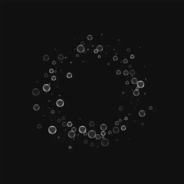 Burbujas de jabón Marco de anillo pequeño con burbujas de jabón sobre fondo negro Ilustración vectorial — Vector de stock