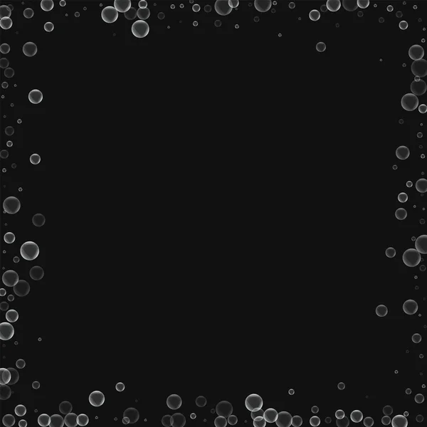 Bolhas de sabão Moldura caótica com bolhas de sabão sobre fundo preto Ilustração vetorial — Vetor de Stock