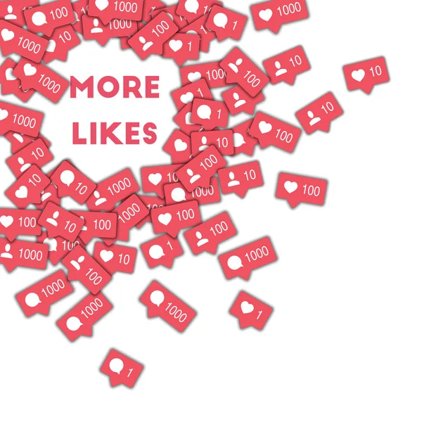 Mais gosta de ícones de mídia social em fundo forma abstrata com contra-comentário e amigo —  Vetores de Stock
