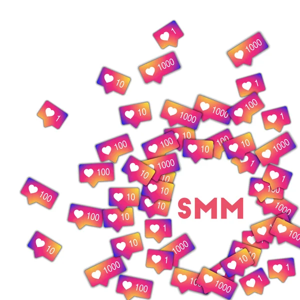 SMM Icônes de médias sociaux en fond de forme abstraite avec compteur de dégradé concept SMM dans élégant — Image vectorielle