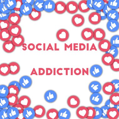 Sosyal medya bağımlılığı Sosyal medya simgeleri soyut şekilli arkaplan ve dağınık başparmaklar ve