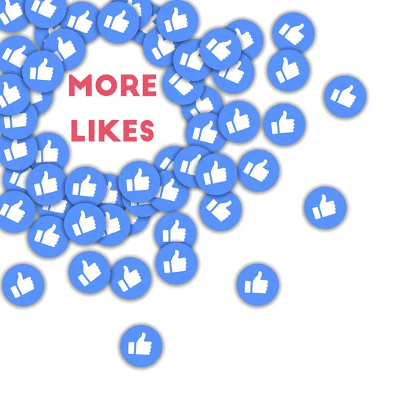 Mais curtidas Ícones de mídia social em formato abstrato fundo com polegares espalhados Mais curtidas —  Vetores de Stock
