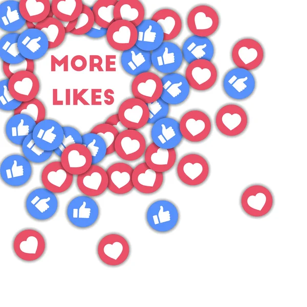 More likes Social media icons in abstract shape background with scattered thumbs up and hearts