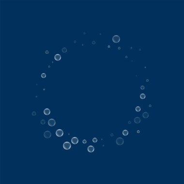 Sabun köpüğü küçük yuvarlak şekli ile sabun köpüğü derin mavi arka plan vektör çizim üzerinde