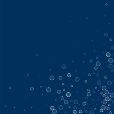 Sabun köpüğü dağınık sağ alt köşedeki derin mavi arka plan vektör üzerine sabun köpüğü ile