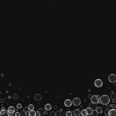 Siyah arka planda vektör rasgele sabun köpüğü ile rasgele sabun köpüğü soyut alt