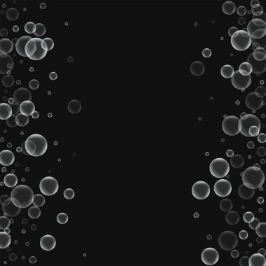 Siyah arka planda vektör rasgele sabun köpüğü ile rasgele sabun köpüğü dağınık çerçeve