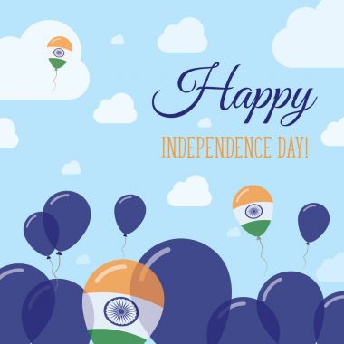 Hindistan Bağımsızlık günü düz vatansever tasarım Hint bayrak balonlar Happy Milli gün vektör kartı