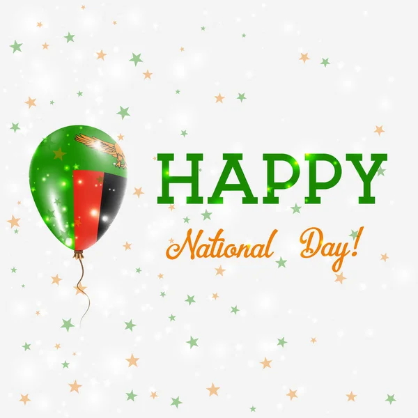 Dia Nacional da Zâmbia pôster patriótico Balão de borracha voadora nas cores da Bandeira da Zâmbia — Vetor de Stock
