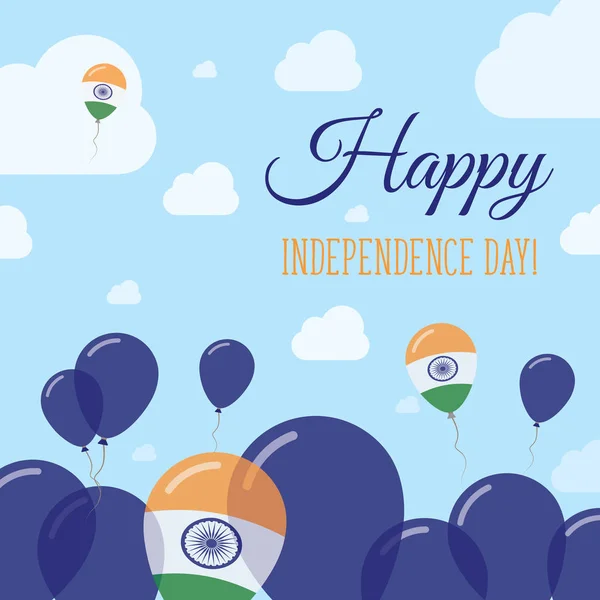 Indie niepodległości płasko patriotyczne projekt flagi Indii balony szczęśliwa Narodowy Dzień wektor karty — Wektor stockowy