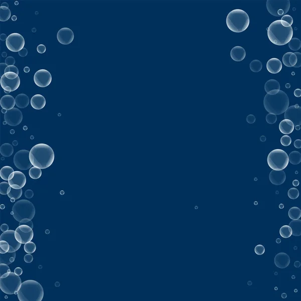 Bolhas de sabão aleatórias Borda bagunçada com bolhas de sabão aleatórias no fundo azul profundo Vetor — Vetor de Stock