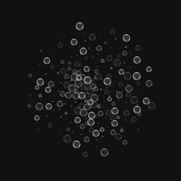 Burbujas de jabón Esfera con burbujas de jabón sobre fondo negro Ilustración vectorial — Vector de stock