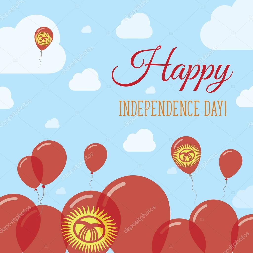 Kyrgyzstan Independence Day Flat Patriotic Design Kirghiz Flag Balloons Happy National Day Vector
