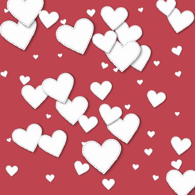 Rasgele beyaz kağıt kalpler dağınık desen koyu kırmızı zemin üzerine rastgele beyaz kağıt yürekleri