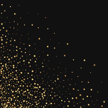 Altın konfeti dağınık alt sol köşede siyah arka plan vektör çizim