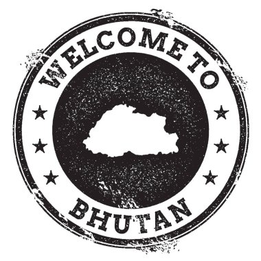 Vintage pasaport hoş geldiniz damga ile Bhutan Haritası damgası hoş geldiniz ile Bhutan metin Grunge