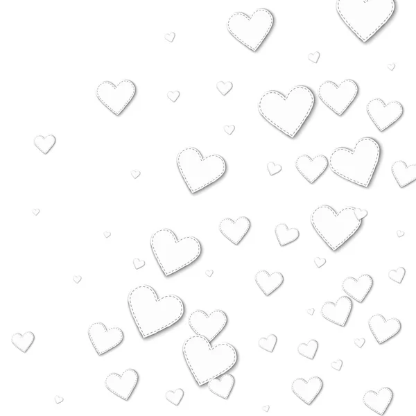 Potong hati kertas putih Abstrak hamburan acak dengan potongan kertas putih hati pada putih - Stok Vektor