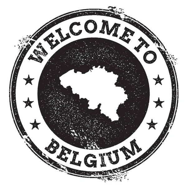 Paspor vintage selamat datang dengan stempel peta Belgia Grunge dengan teks Selamat datang di Belgia - Stok Vektor