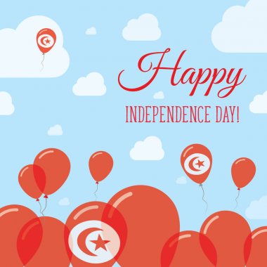 Tunisia Independence Day Flat Patriotic Design Tunisian Flag Balloons Happy National Day Vector clipart