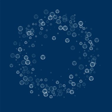 Sabun köpüğü daire kare derin mavi arka plan vektör çizim üzerinde sabun köpüğü ile