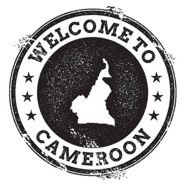 Vintage pasaport hoş geldiniz damga ile Kamerun Haritası damgası hoş geldiniz ile Kamerun metin Grunge