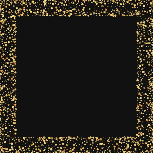 Золотими конфеті площі розкидані кордону на чорному тлі Векторні ілюстрації — стоковий вектор