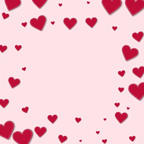 明るいピンク背景ベクトル図の赤いステッチ紙角散乱の心フレーム — ストックベクタ
