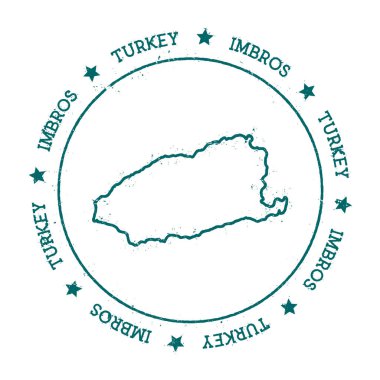 İmroz vektör harita Distressed seyahat damga ile bir daire ve Yıldız Adası etrafında kaydırılan metin
