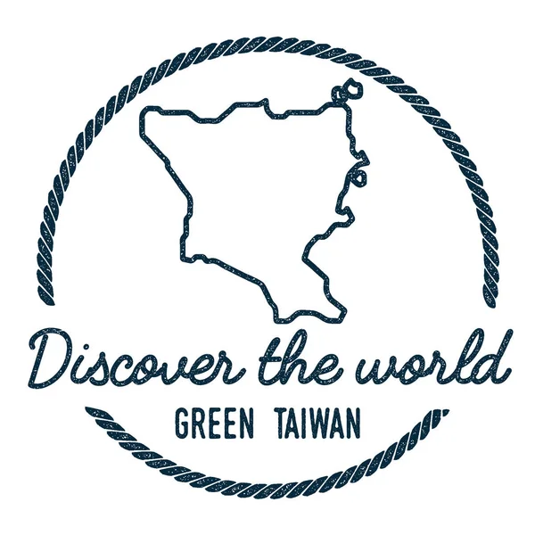 Yeşil ada Tayvan harita anahat Vintage keşfetmek dünya lastik damgası ada harita Hipster ile — Stok Vektör