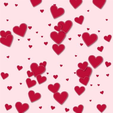 Kırmızı dikişli kağıt kalpler dağılım yatay çizgiden açık pembe renkli vektör çizim