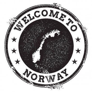 Vintage pasaport hoş geldiniz damga ile Norveç harita damgası hoş geldiniz ile Norveç metin Grunge