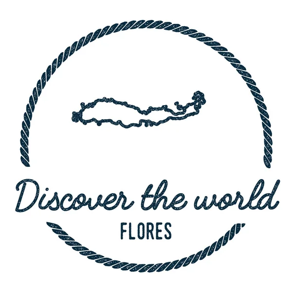 Flores Map Outline Vintage Descubre el Sello Mundial de Caucho con Mapa de la Isla Hipster Style Nautical — Vector de stock