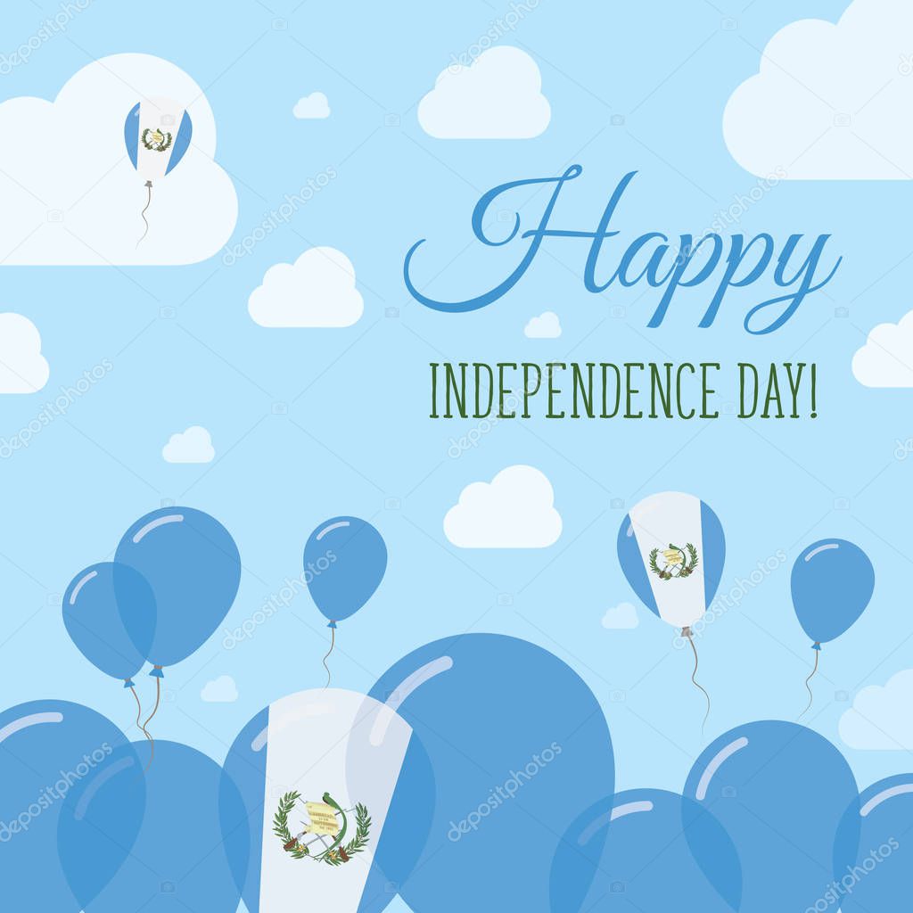 Guatemala Independence Day Flat Patriotic Design. Guatemalan Flag Balloons. Happy National Day Vector Card.