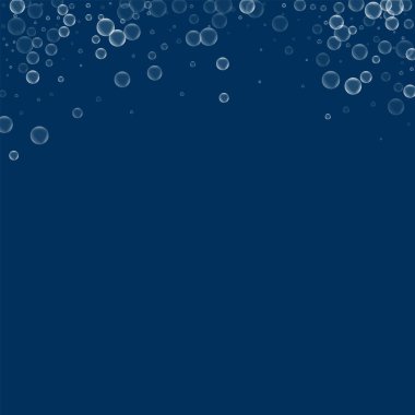 Derin mavi arka plan vektör çizim üzerinde sabun köpüğü ile sabun köpüğü soyut üst kenarlık