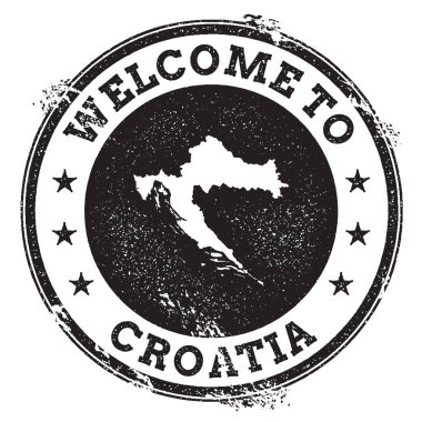 Vintage pasaport hoş geldiniz damga ile Hırvatistan harita damgası hoş geldiniz ile Hırvatistan metin Grunge