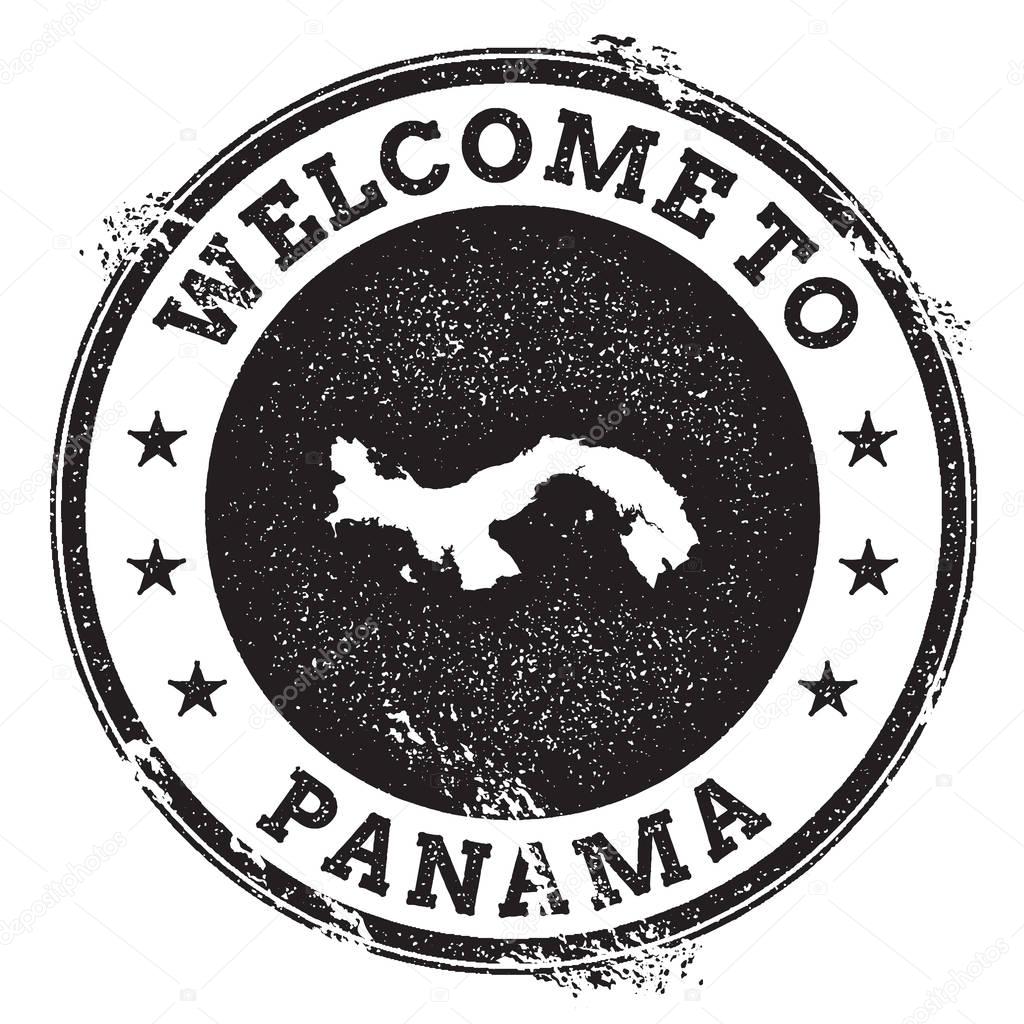 Vintage passport welcome stamp with Panama map Grunge rubber stamp with Welcome to Panama text