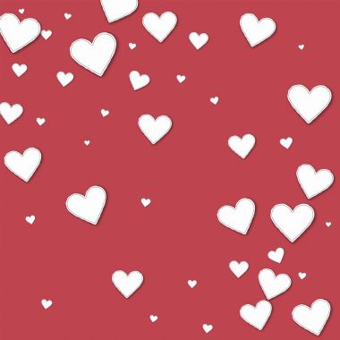 Kesme kağıt kalpler soyut desen vektör çizim koyu kırmızı zemin üzerine dağılmış.