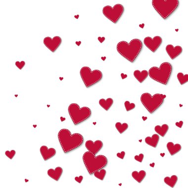 Beyaz arka planda vektör çizim rastgele dağılım kırmızı dikişli kağıt kalpler soyut